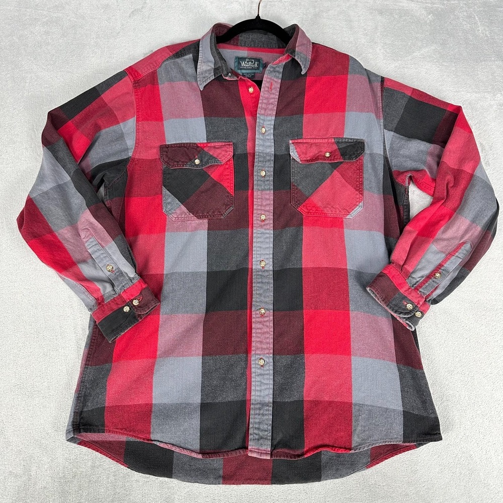 Woolrich Flannel Shirt Mens L Buffalo Plaid Button Red Black Gray